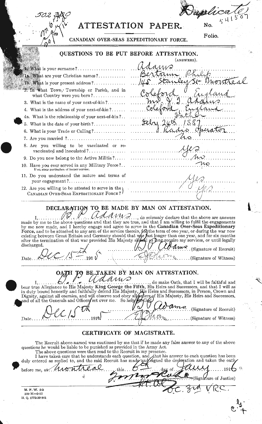 Personnel Records of the First World War - CEF 202041a