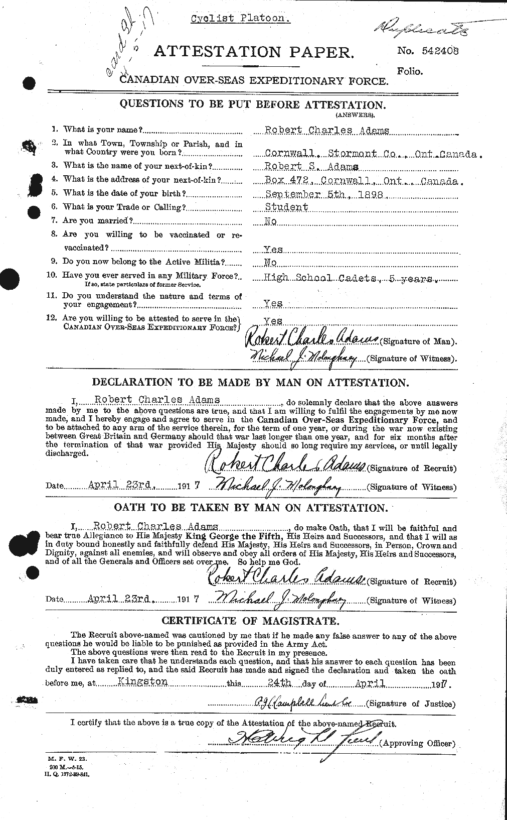 Personnel Records of the First World War - CEF 202099a