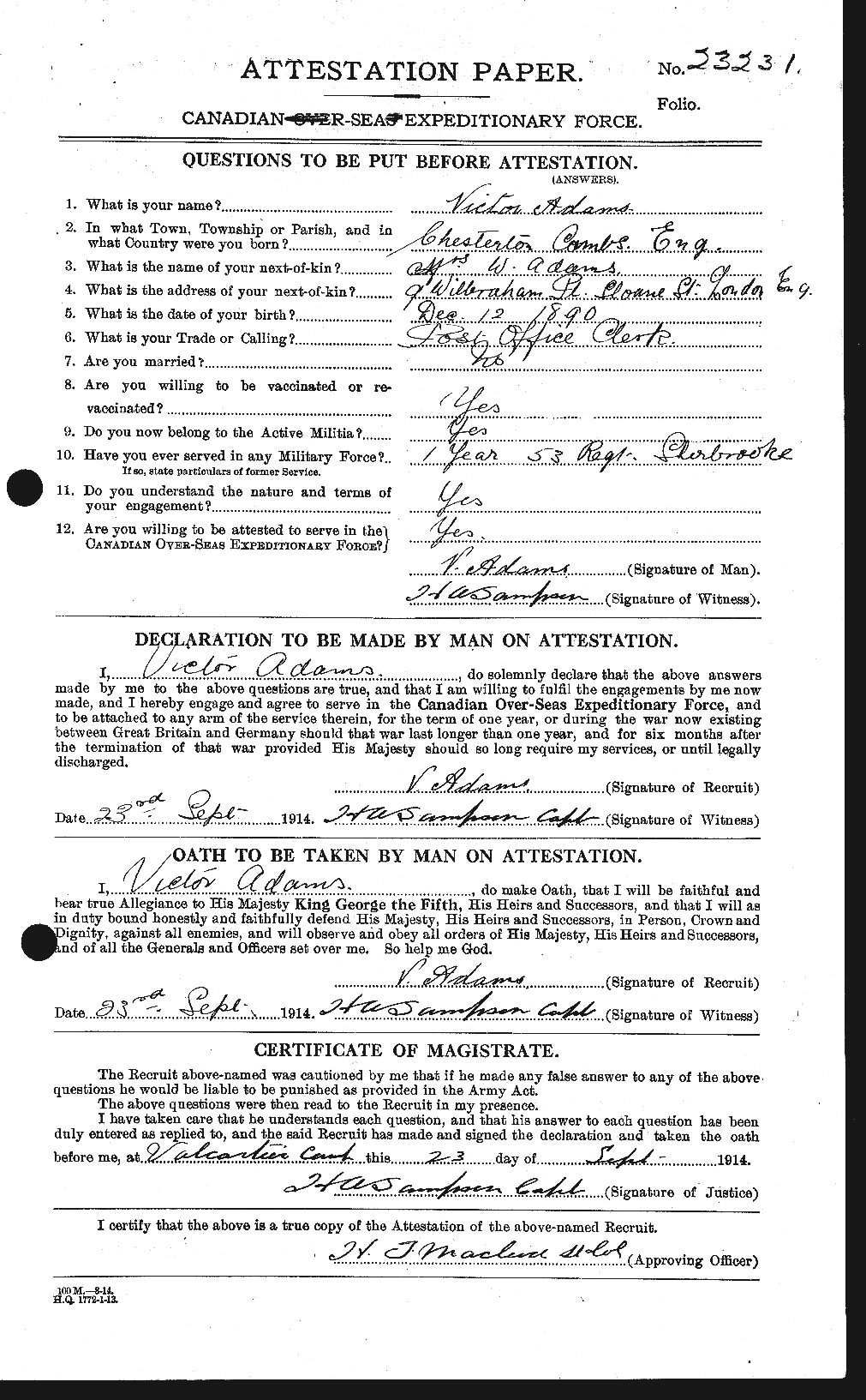 Personnel Records of the First World War - CEF 202183a