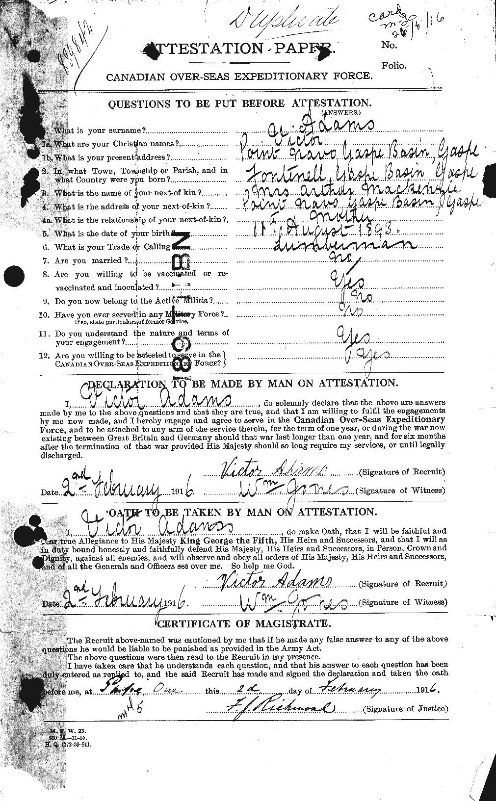 Personnel Records of the First World War - CEF 202184a