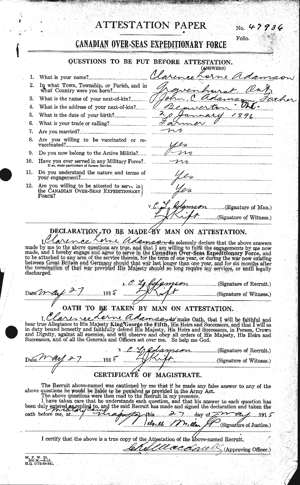 Personnel Records of the First World War - CEF 202323a