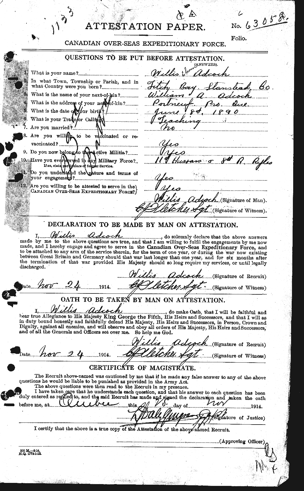 Personnel Records of the First World War - CEF 202438a