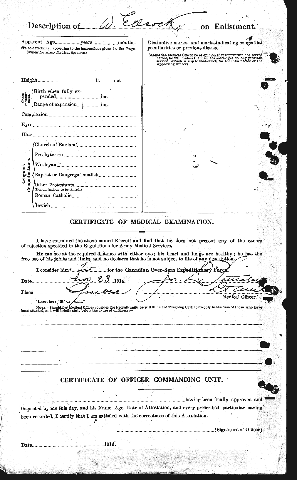 Dossiers du Personnel de la Première Guerre mondiale - CEC 202438b
