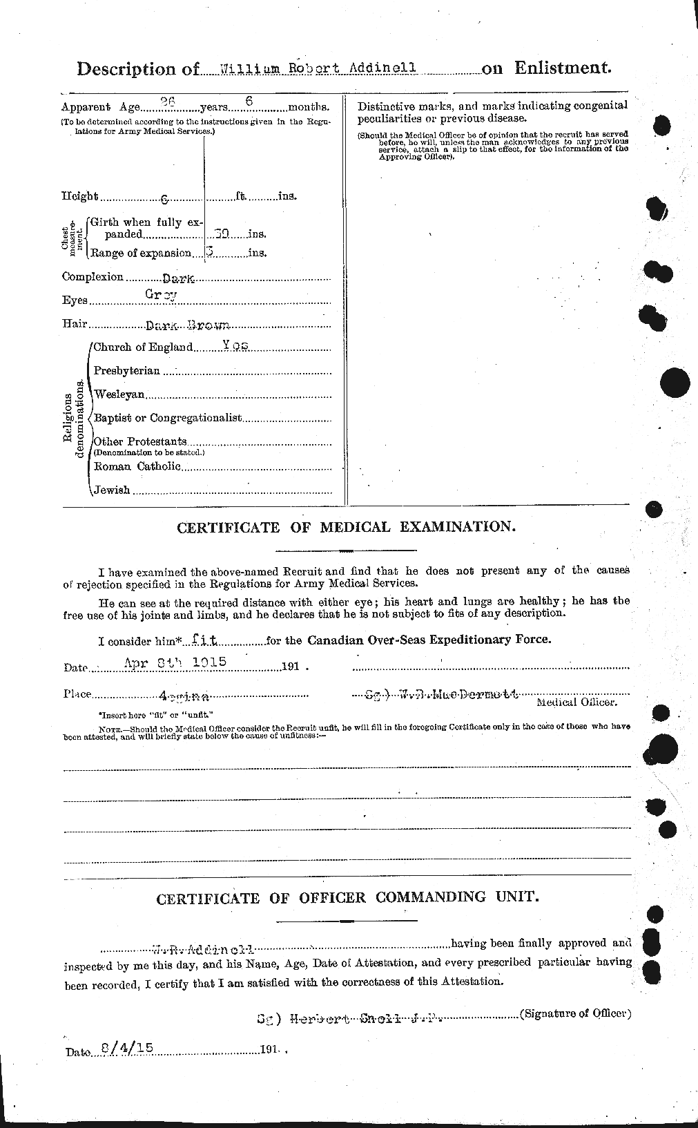 Dossiers du Personnel de la Première Guerre mondiale - CEC 202462b