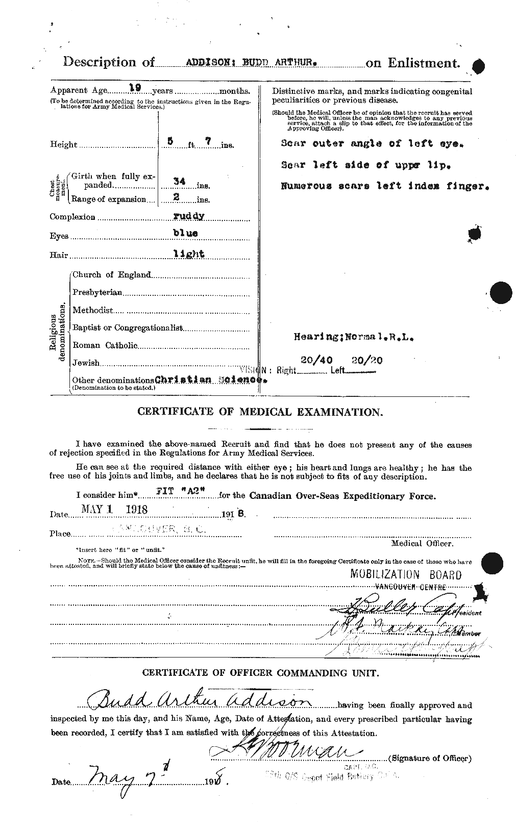 Dossiers du Personnel de la Première Guerre mondiale - CEC 202482b