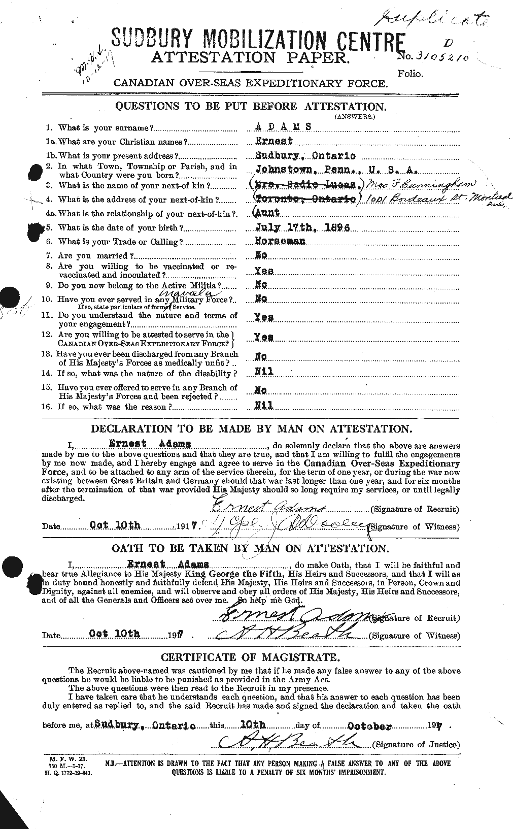 Personnel Records of the First World War - CEF 202587a