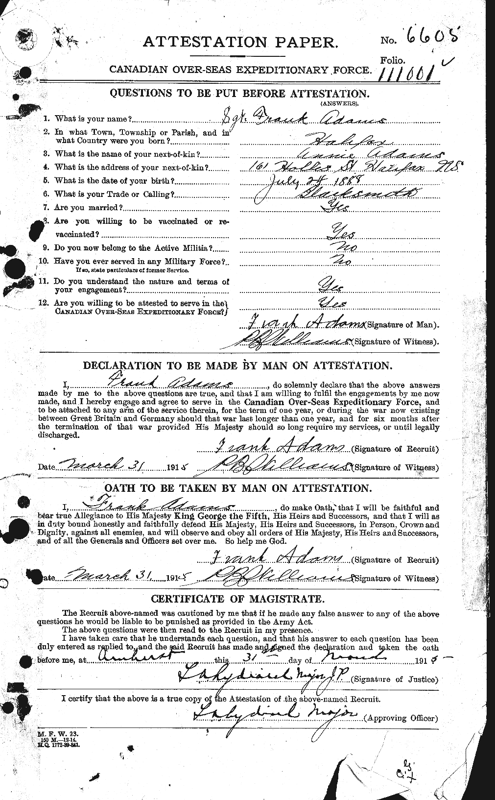 Personnel Records of the First World War - CEF 202605a