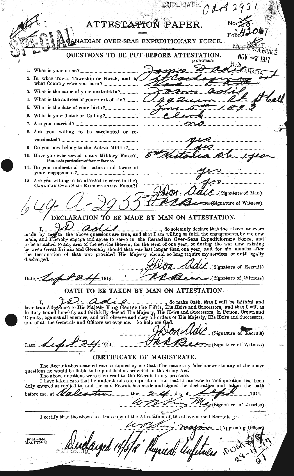 Personnel Records of the First World War - CEF 202818a