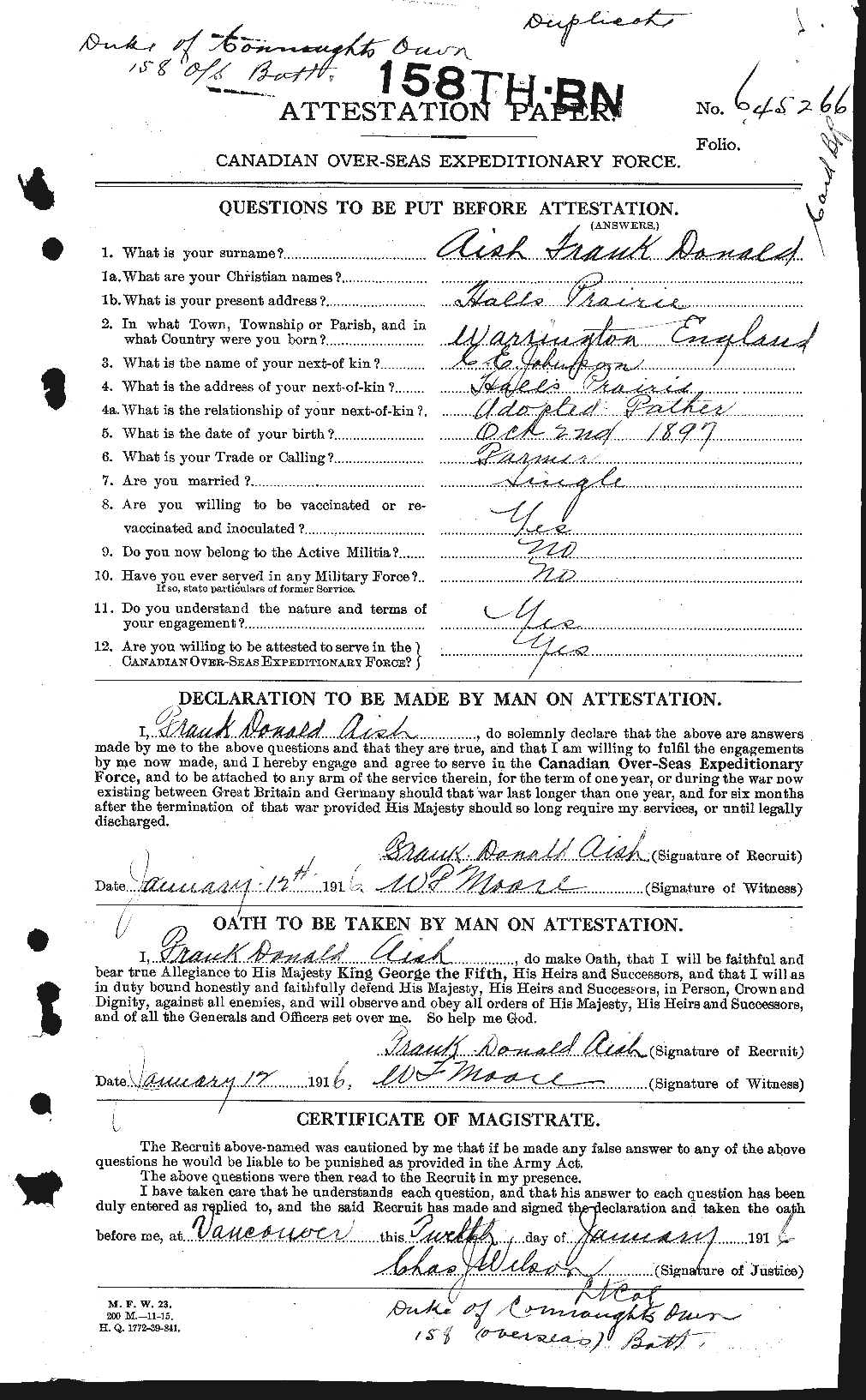 Personnel Records of the First World War - CEF 203097a