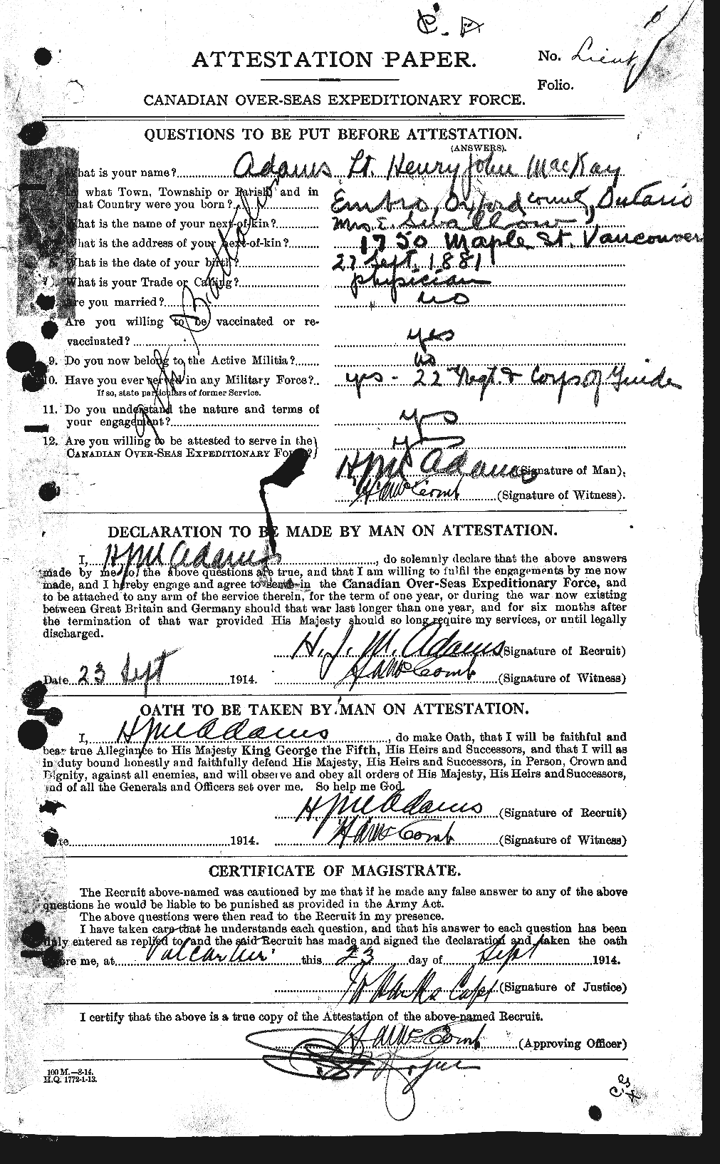 Personnel Records of the First World War - CEF 203190a