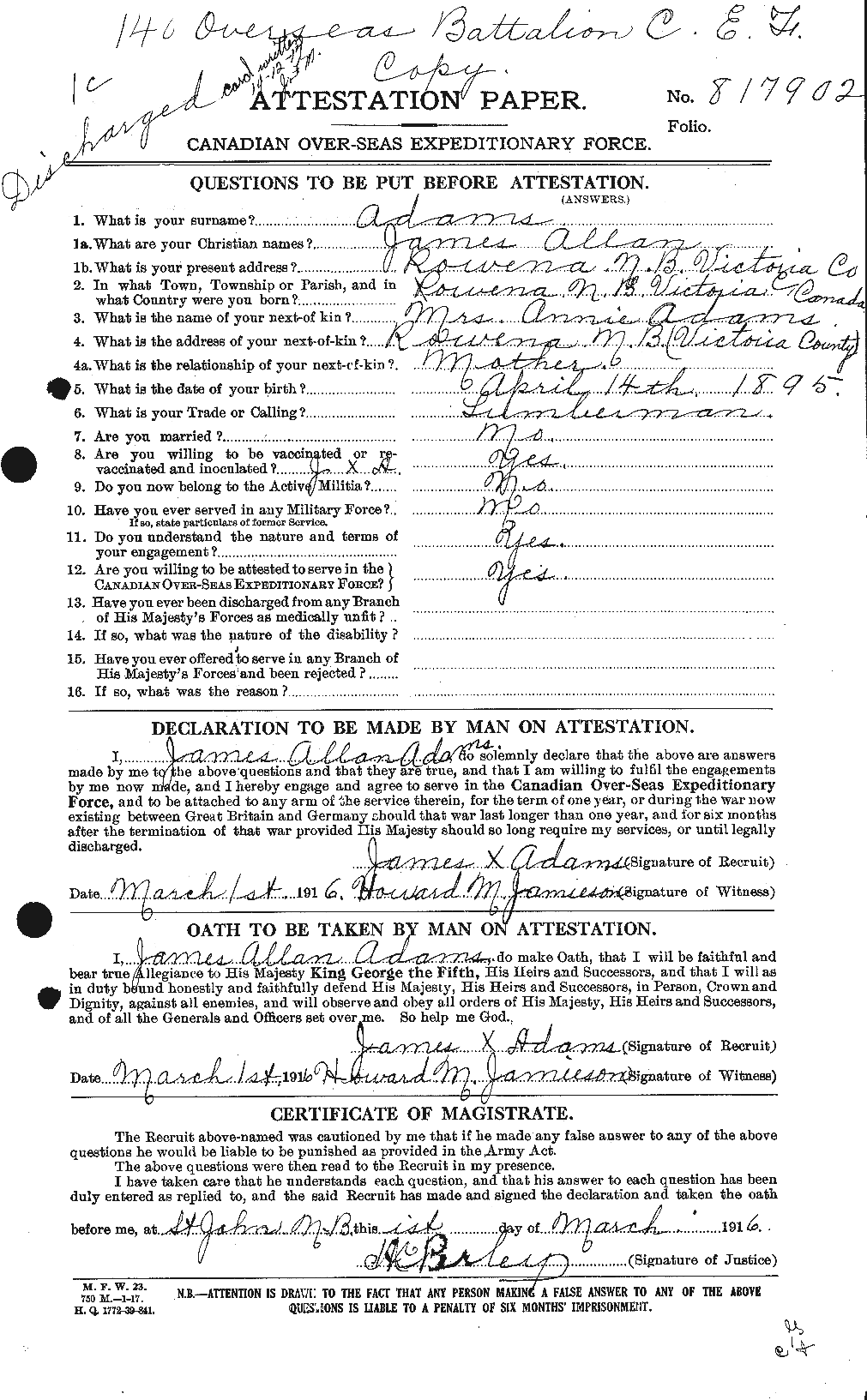 Personnel Records of the First World War - CEF 203246a