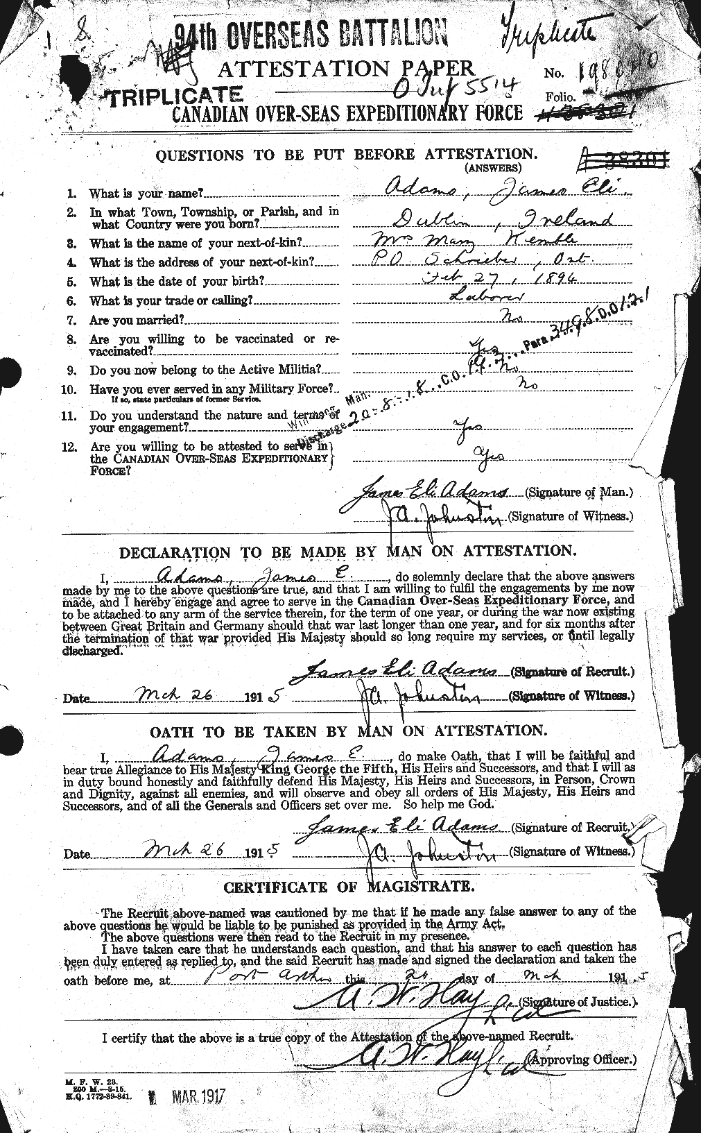 Personnel Records of the First World War - CEF 203256a