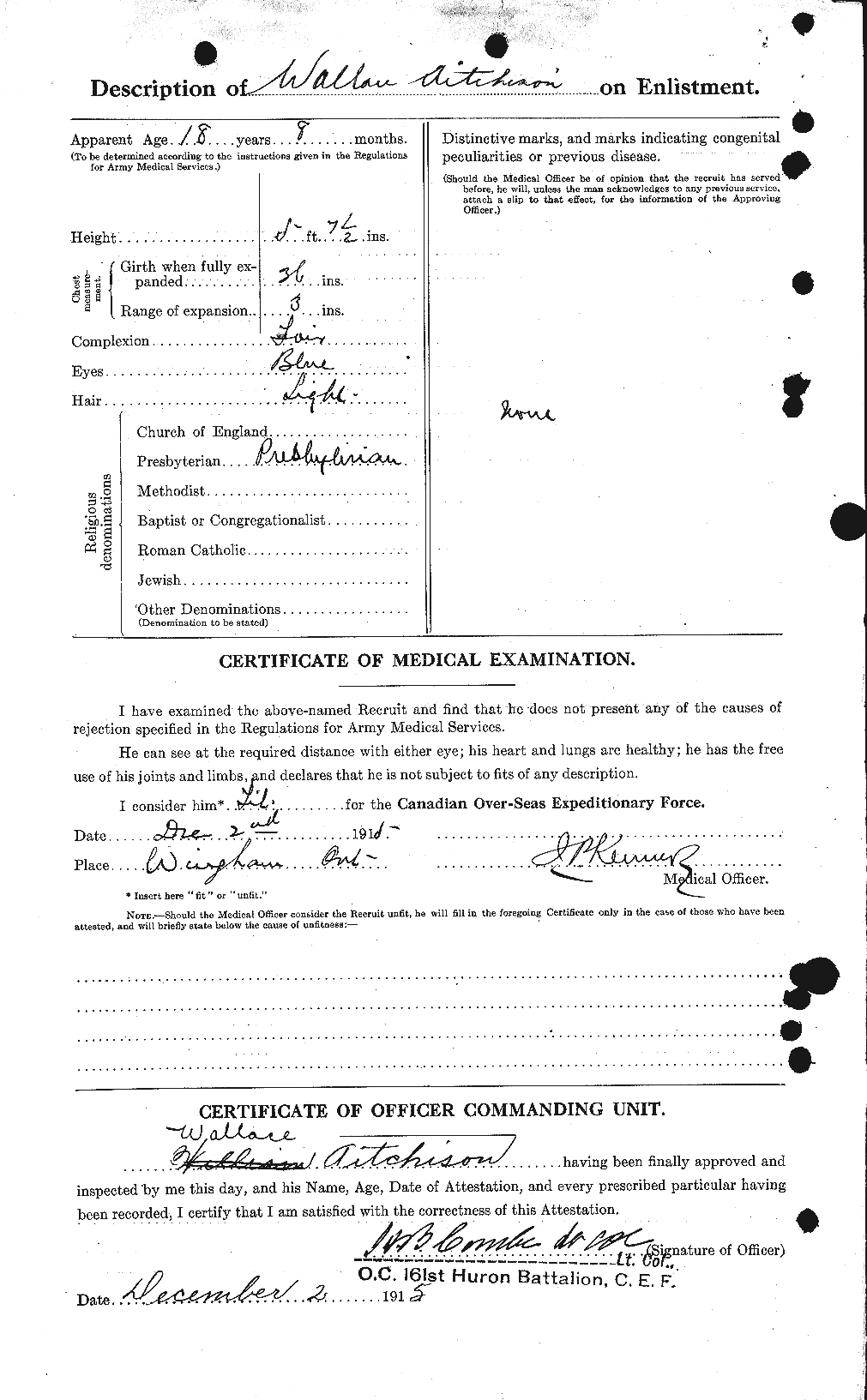 Dossiers du Personnel de la Première Guerre mondiale - CEC 203318b