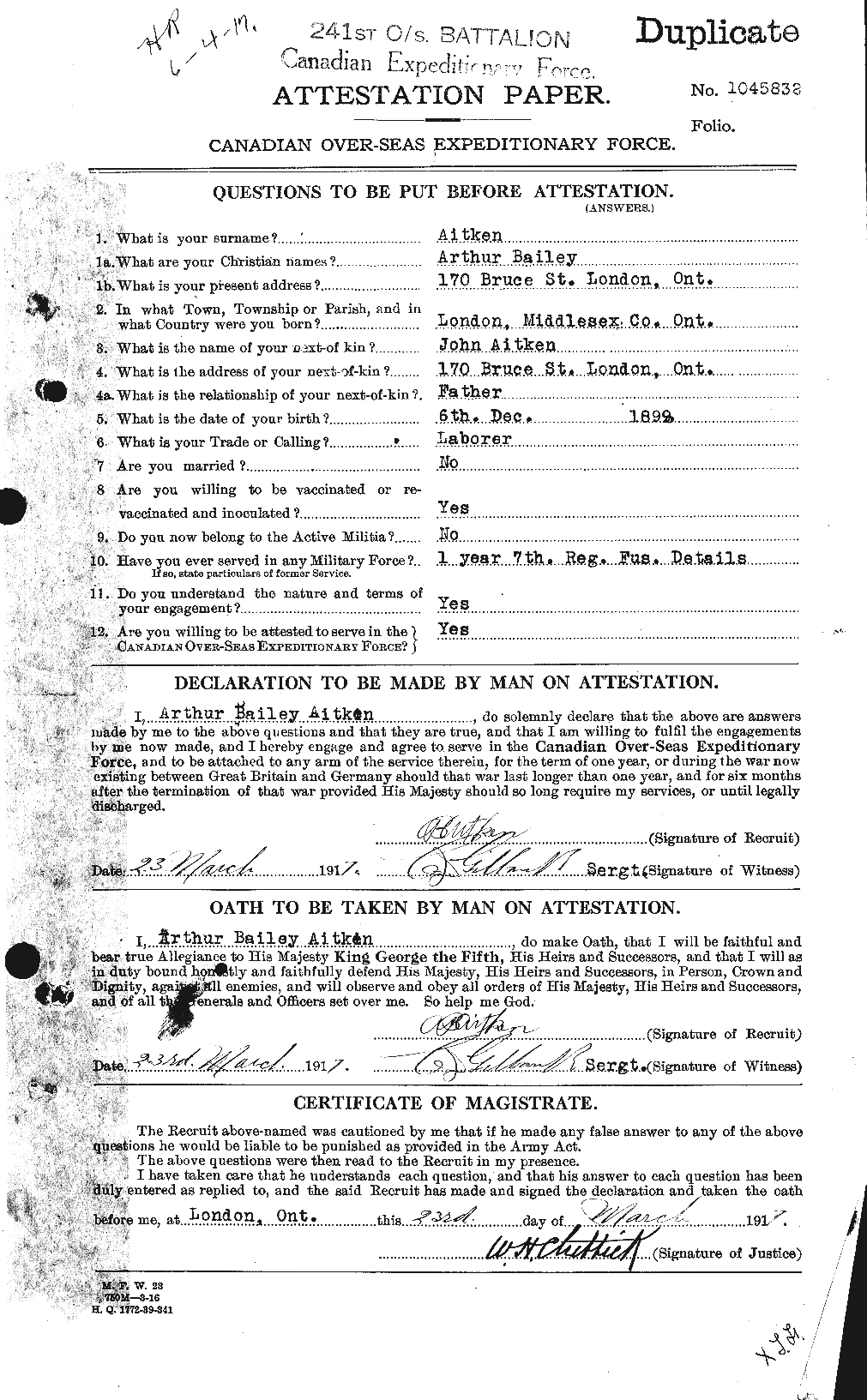 Personnel Records of the First World War - CEF 203338a