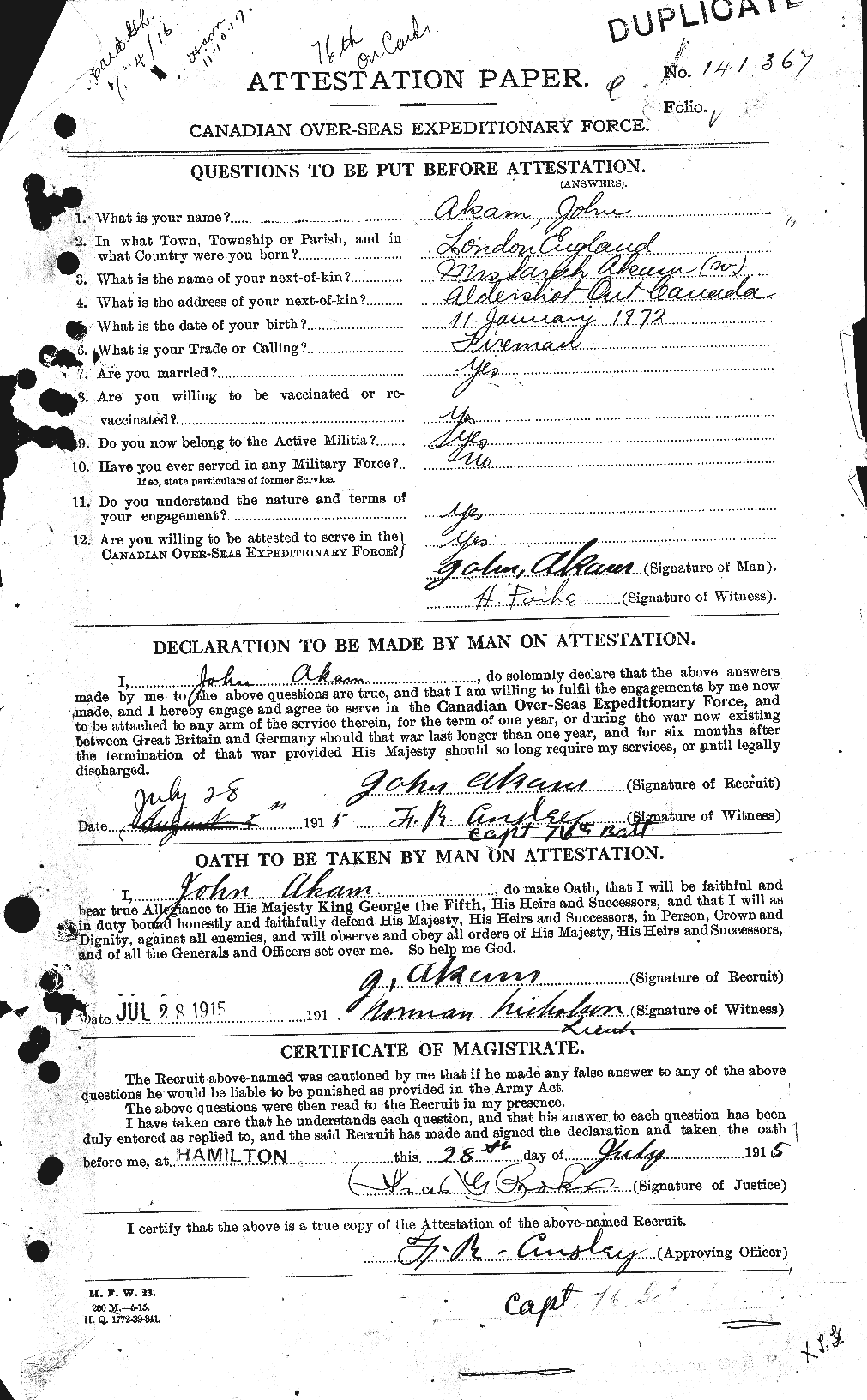Personnel Records of the First World War - CEF 203500a