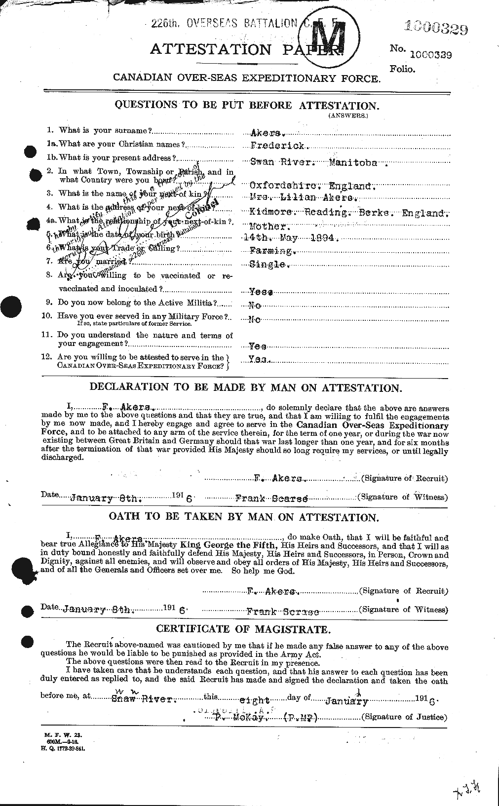 Dossiers du Personnel de la Première Guerre mondiale - CEC 203546a