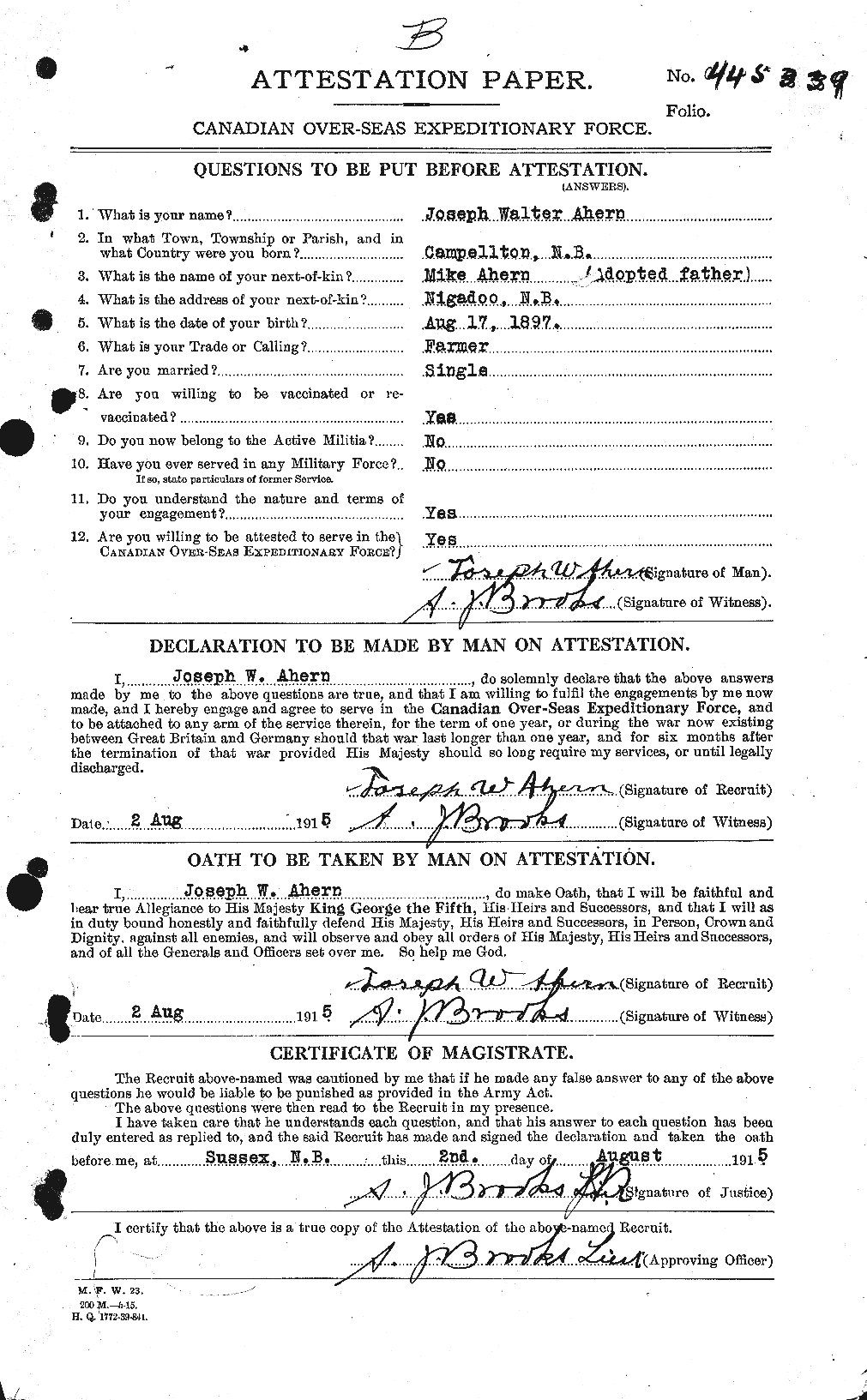 Dossiers du Personnel de la Première Guerre mondiale - CEC 203872a