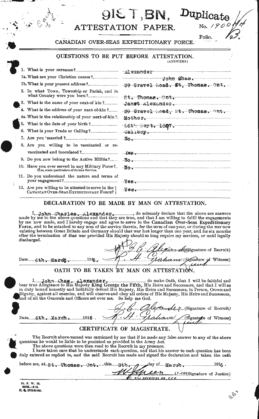 Dossiers du Personnel de la Première Guerre mondiale - CEC 204267a