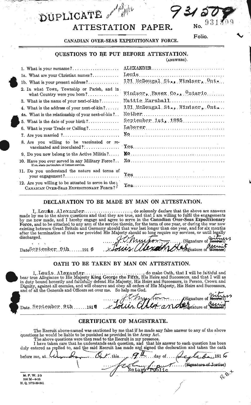 Dossiers du Personnel de la Première Guerre mondiale - CEC 204297a