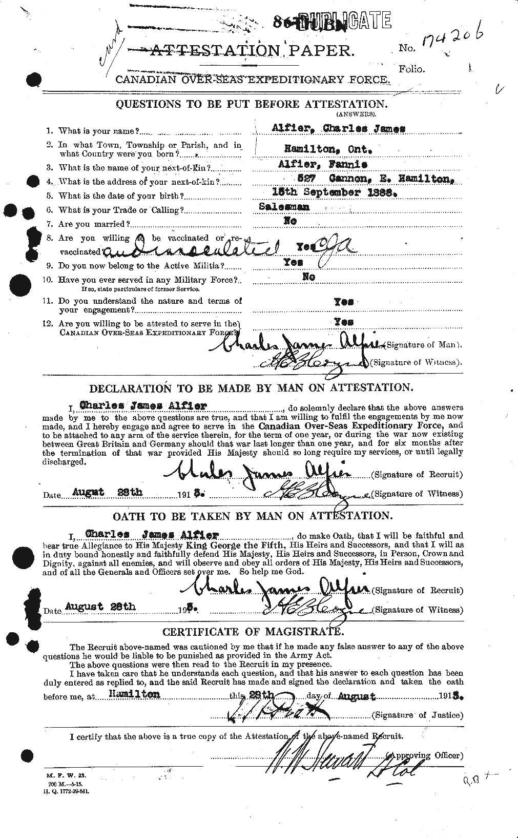 Personnel Records of the First World War - CEF 204474a