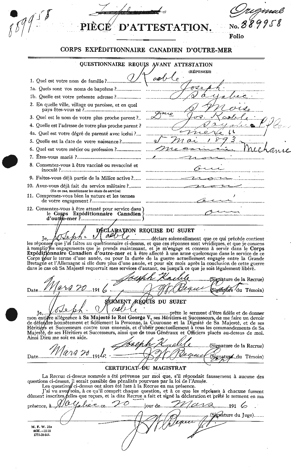 Personnel Records of the First World War - CEF 206294a