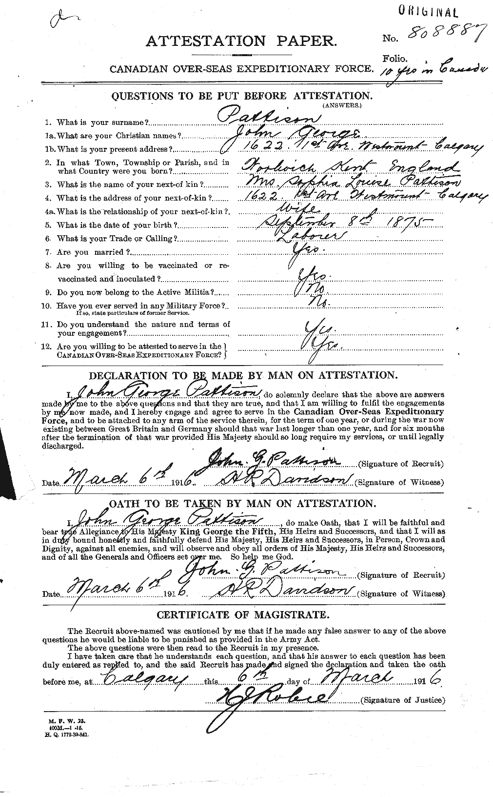 Personnel Records of the First World War - CEF 206309a