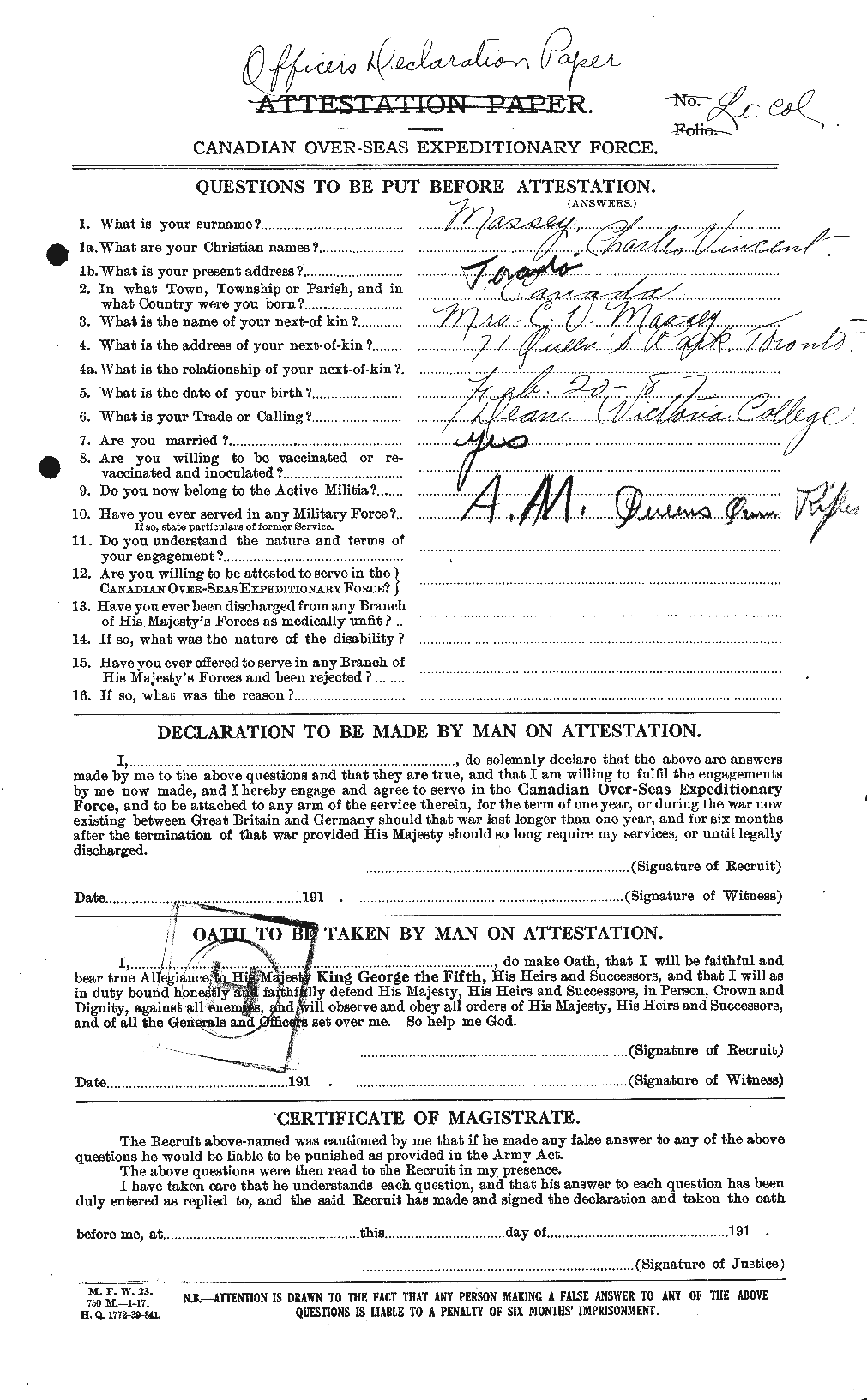 Personnel Records of the First World War - CEF 206310a