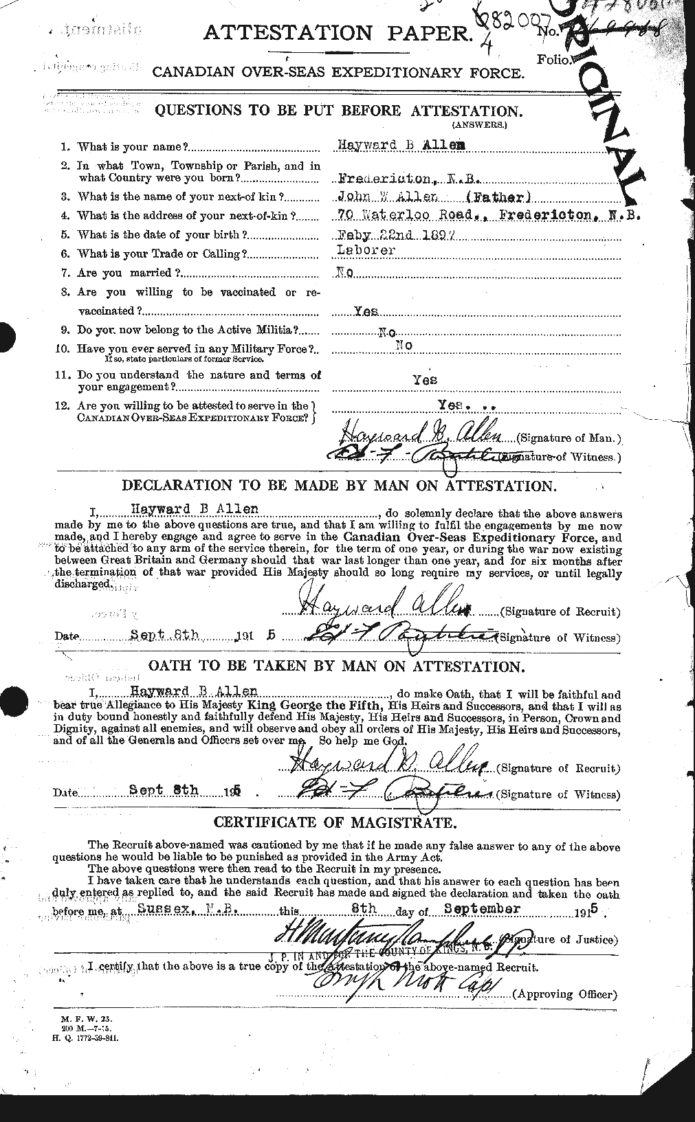 Dossiers du Personnel de la Première Guerre mondiale - CEC 206362a