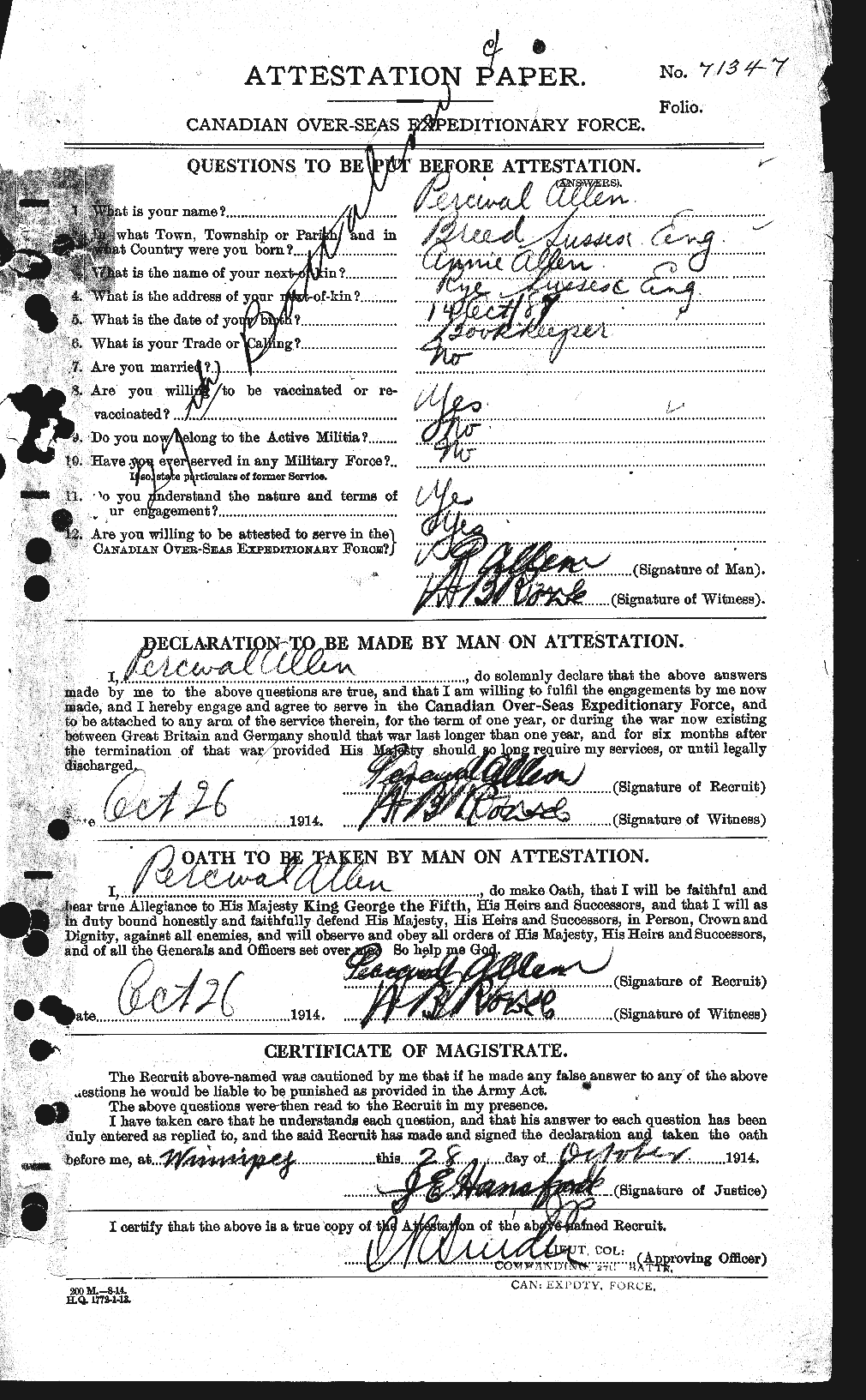 Personnel Records of the First World War - CEF 207110a