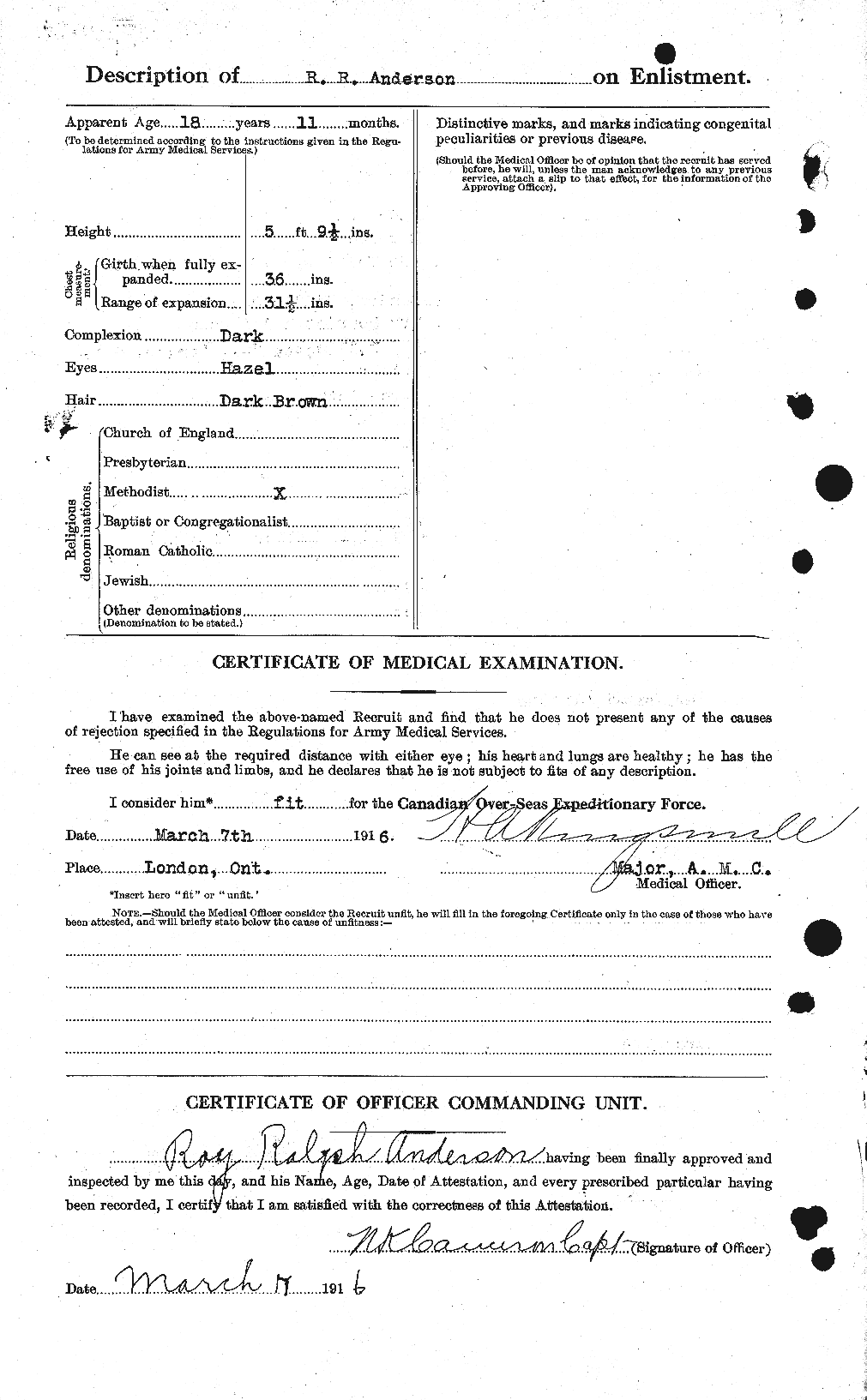 Dossiers du Personnel de la Première Guerre mondiale - CEC 207191b