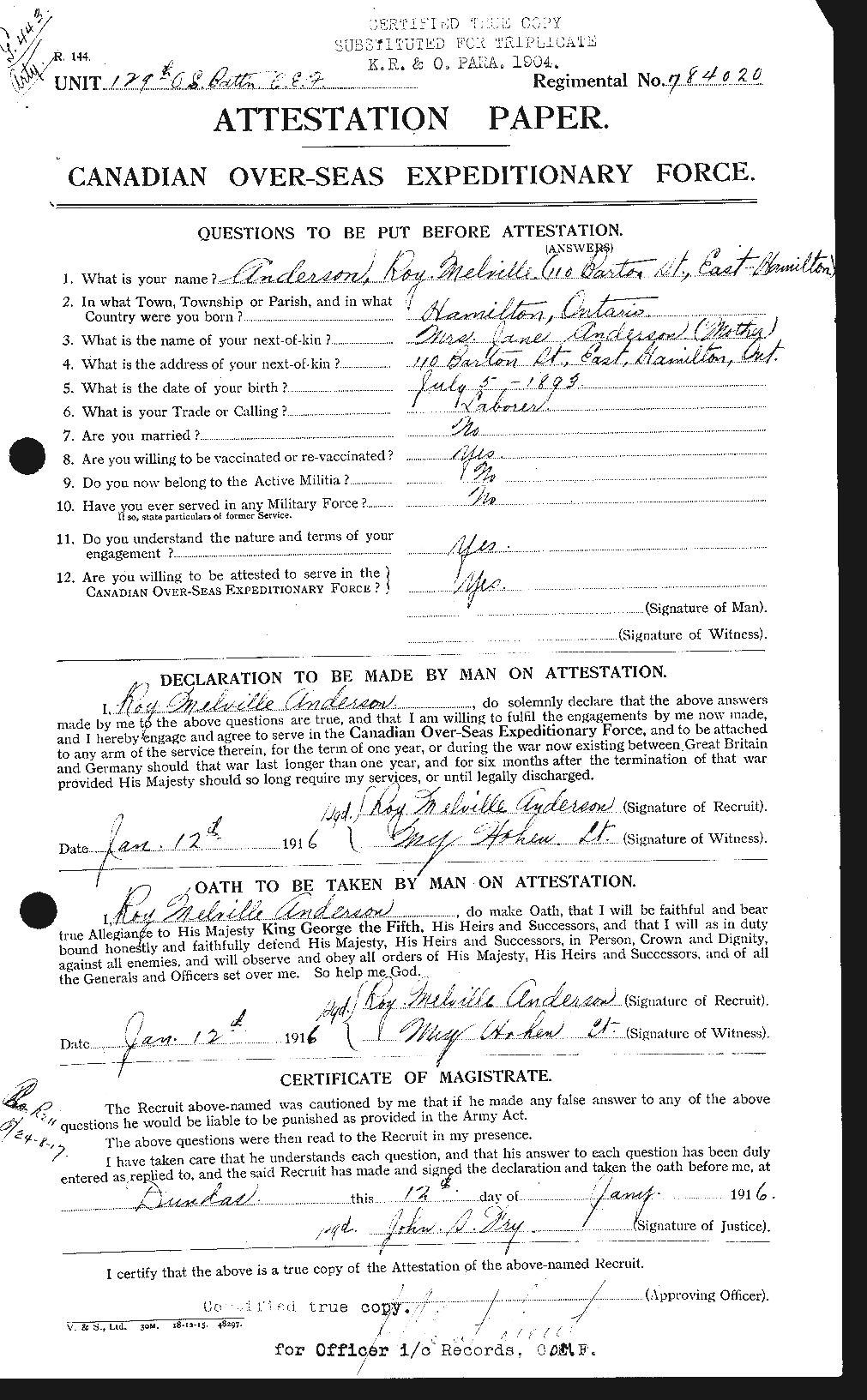 Personnel Records of the First World War - CEF 207193a