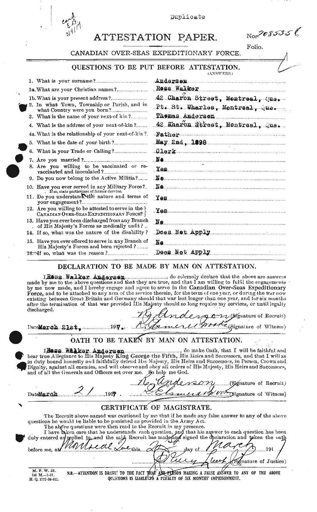 Personnel Records of the First World War - CEF 207203a