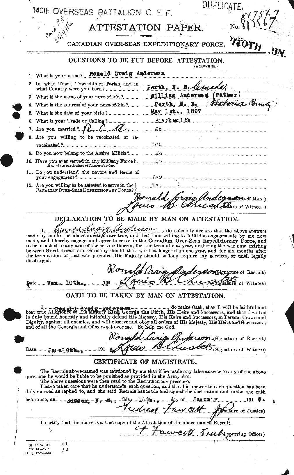 Personnel Records of the First World War - CEF 207210a