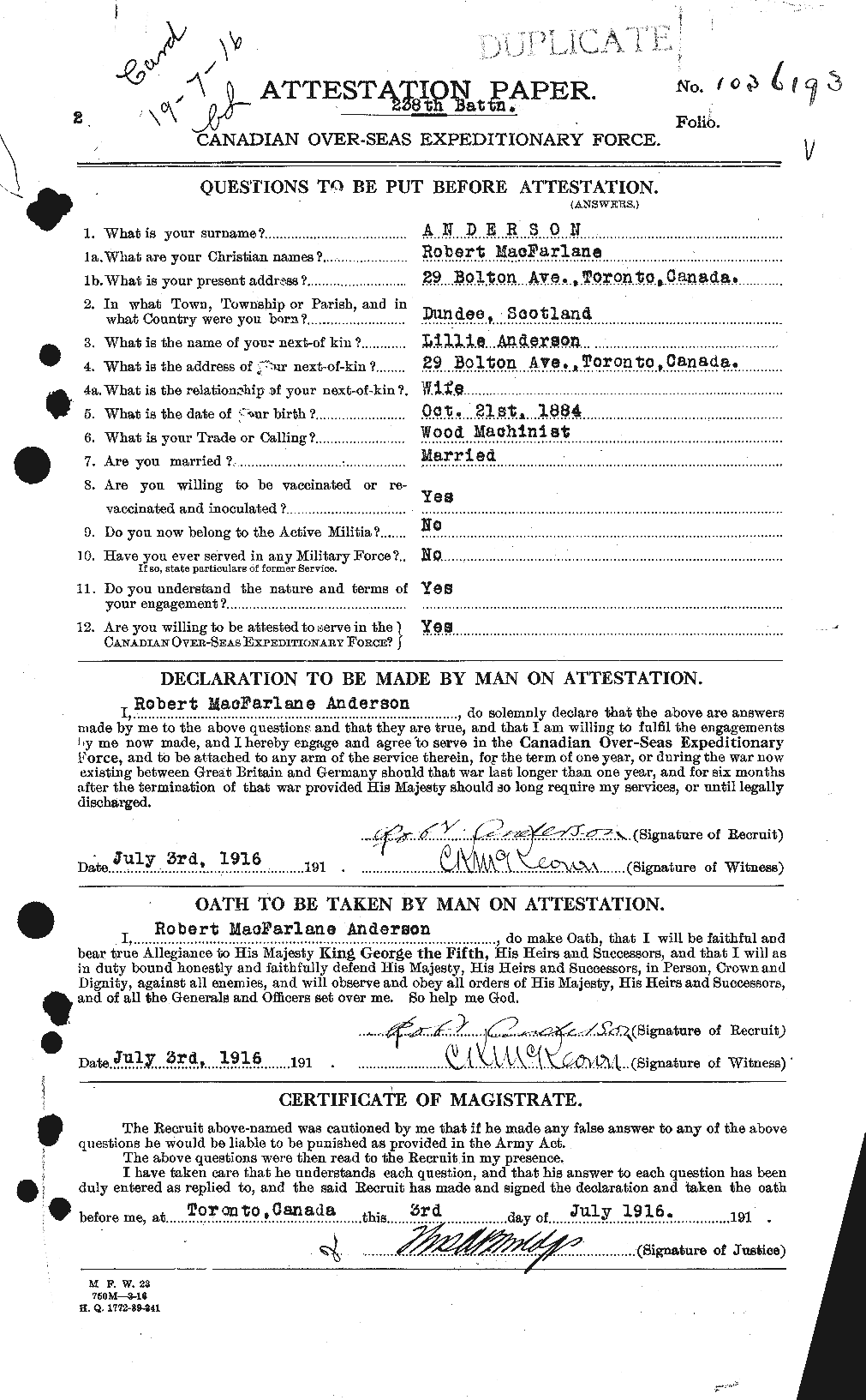 Personnel Records of the First World War - CEF 207235a
