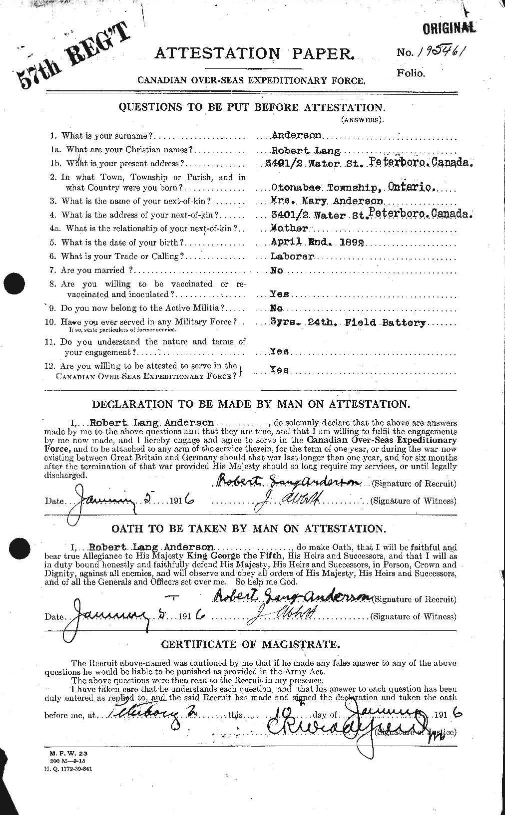 Dossiers du Personnel de la Première Guerre mondiale - CEC 207237a