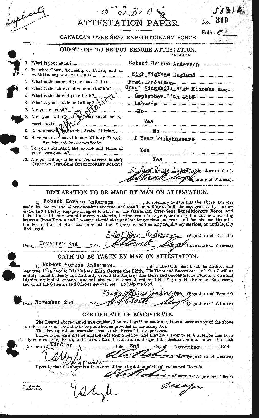 Dossiers du Personnel de la Première Guerre mondiale - CEC 207247a