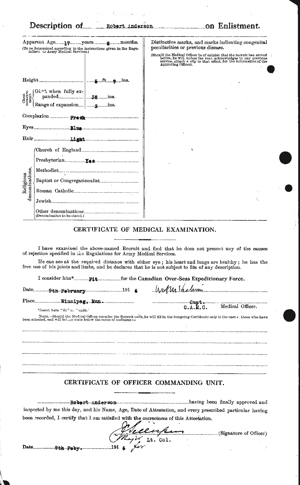 Dossiers du Personnel de la Première Guerre mondiale - CEC 207278b