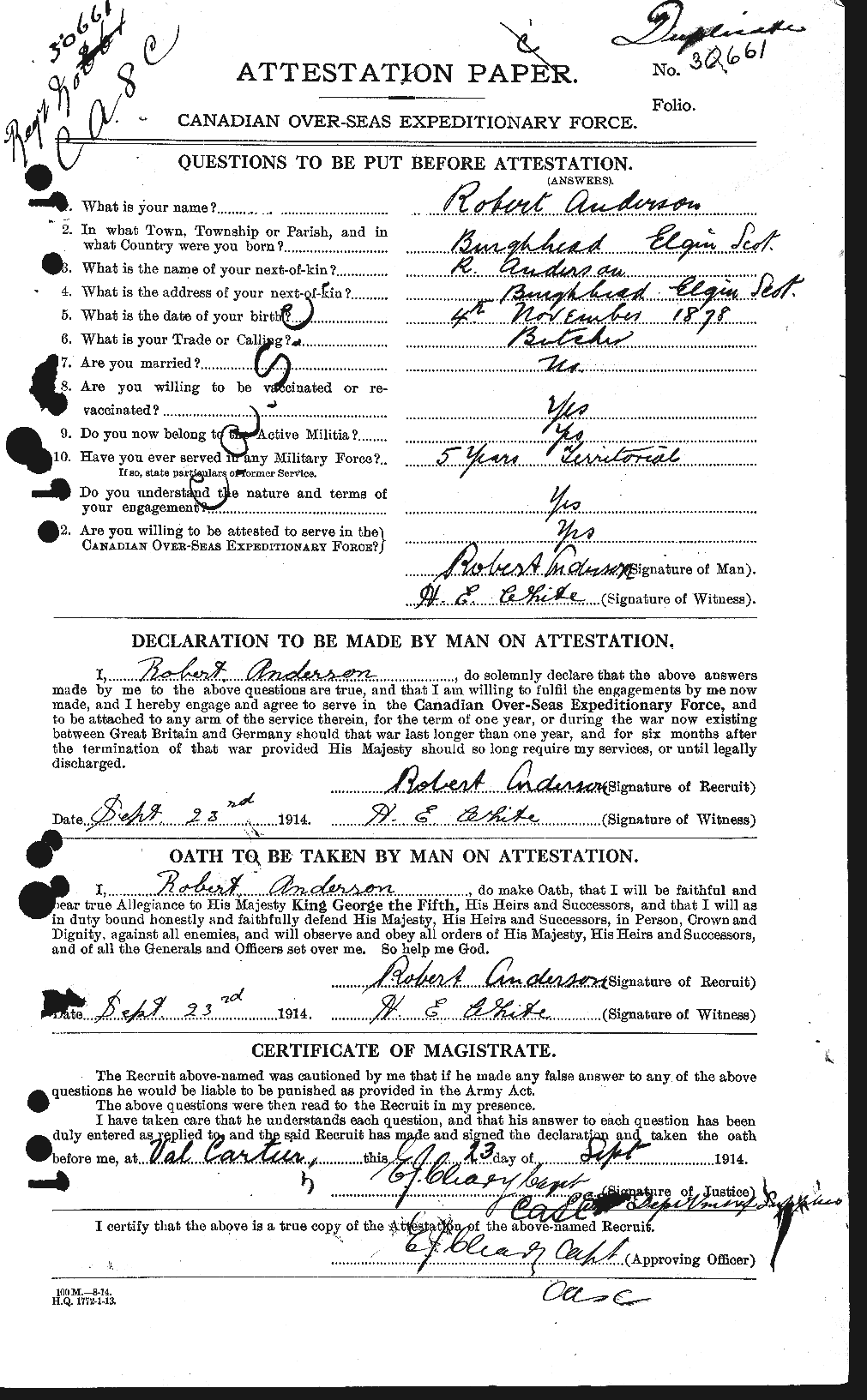 Dossiers du Personnel de la Première Guerre mondiale - CEC 207289a