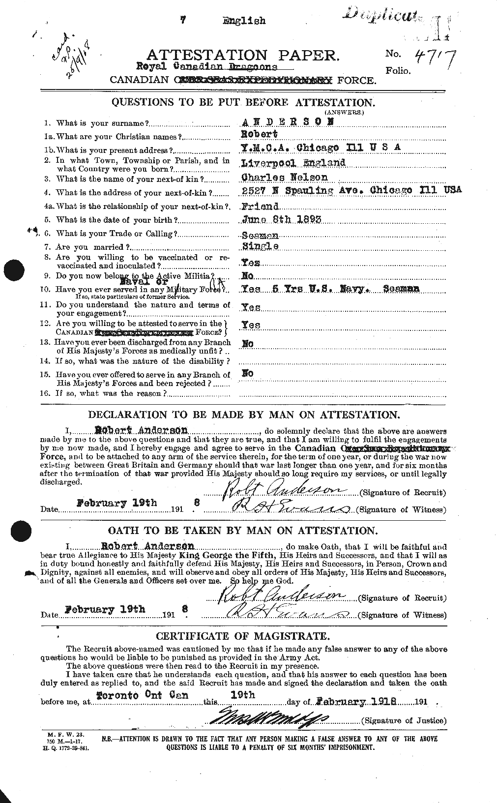 Personnel Records of the First World War - CEF 207290a