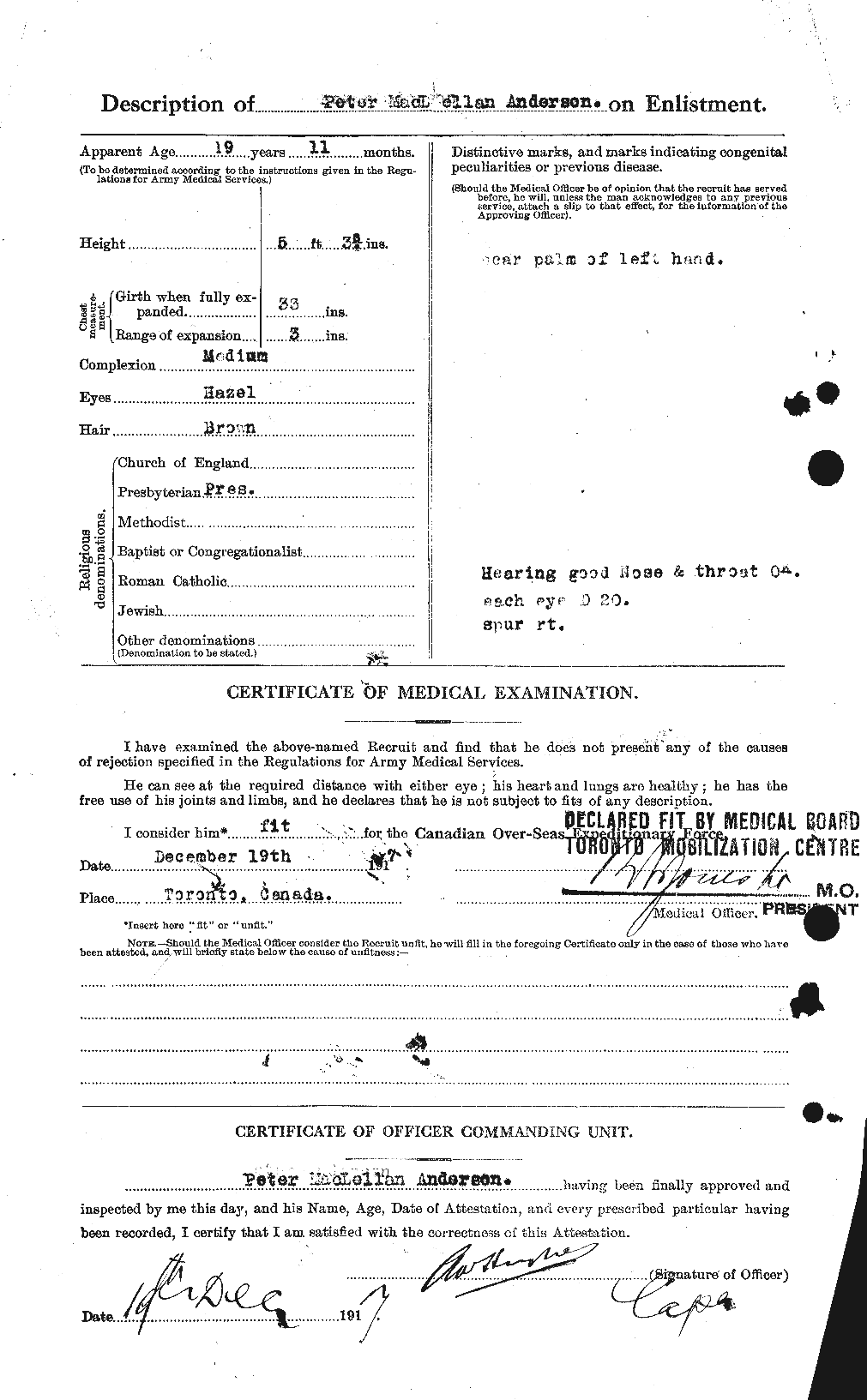Dossiers du Personnel de la Première Guerre mondiale - CEC 207343b
