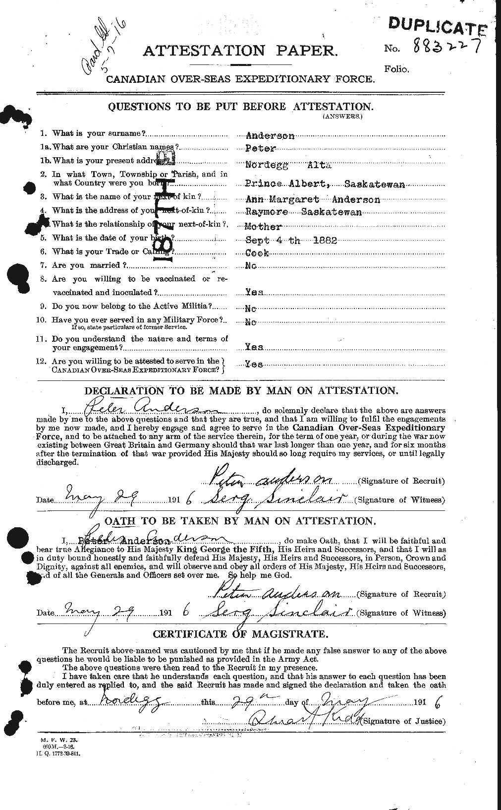 Dossiers du Personnel de la Première Guerre mondiale - CEC 207349a