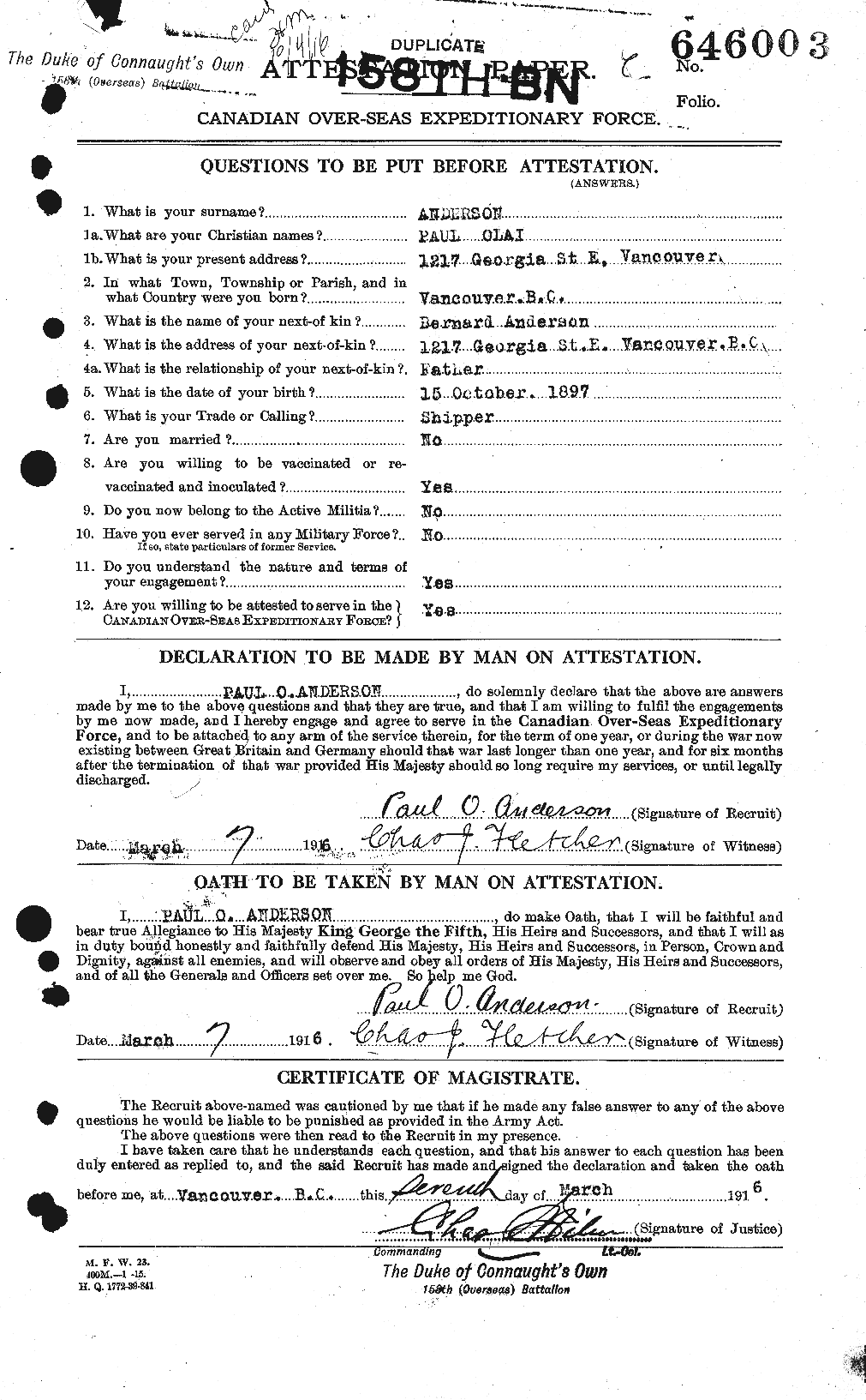 Personnel Records of the First World War - CEF 207364a