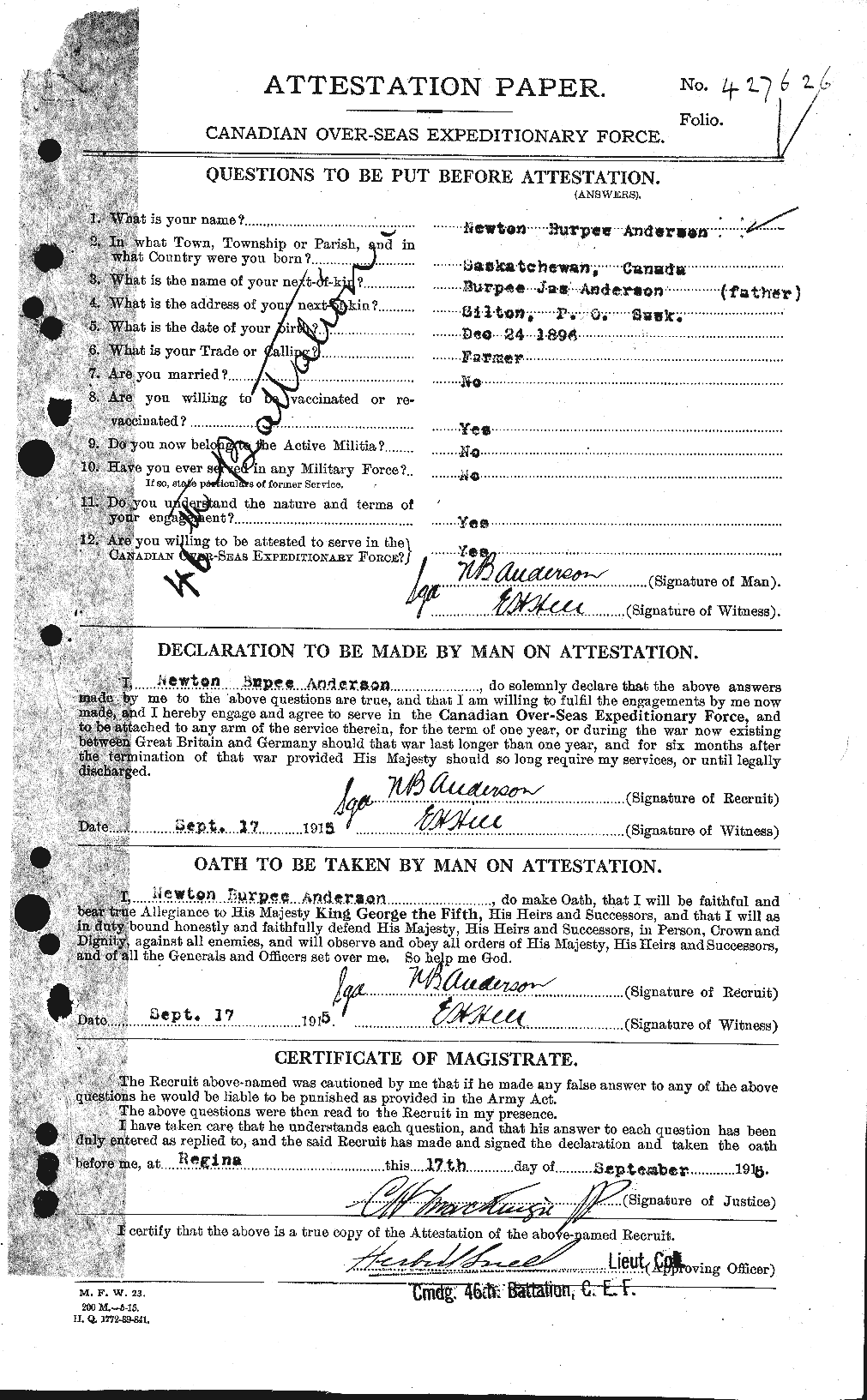 Dossiers du Personnel de la Première Guerre mondiale - CEC 207423a