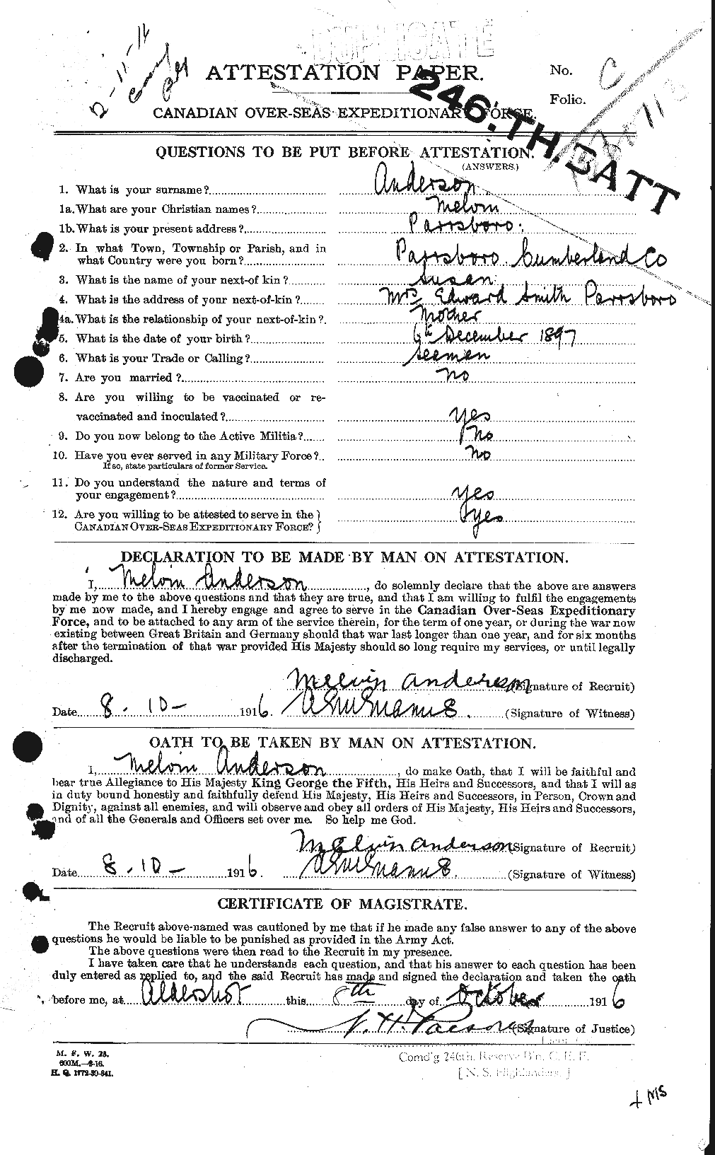 Personnel Records of the First World War - CEF 207424a