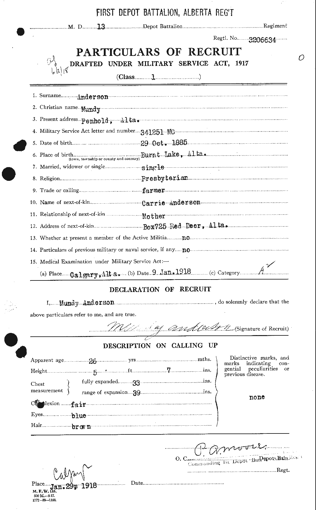 Dossiers du Personnel de la Première Guerre mondiale - CEC 207443a