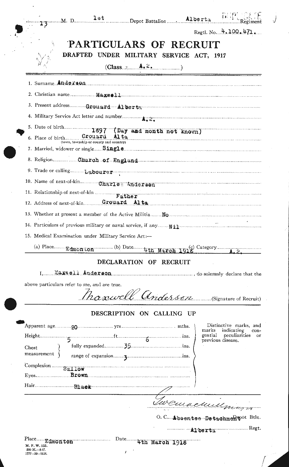 Dossiers du Personnel de la Première Guerre mondiale - CEC 207463a