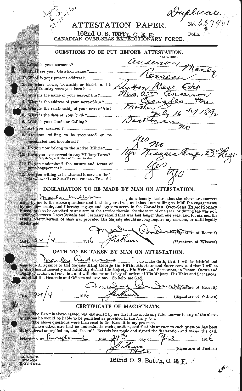 Personnel Records of the First World War - CEF 207484a