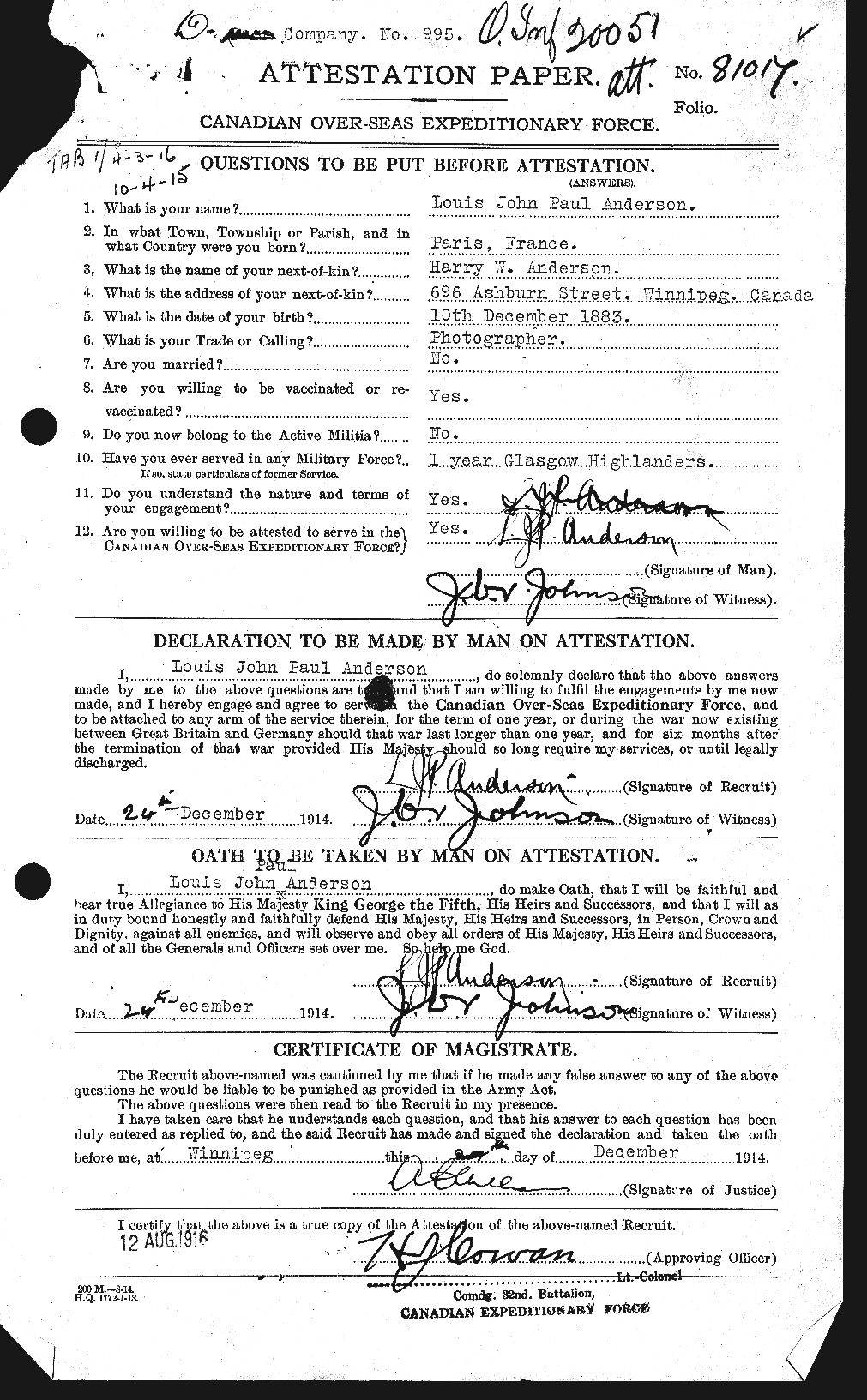 Personnel Records of the First World War - CEF 207494a