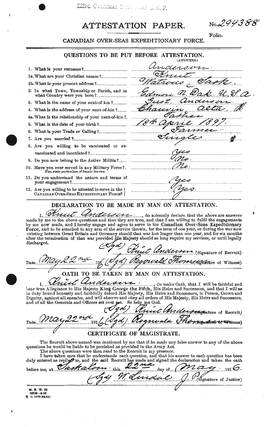Personnel Records of the First World War - CEF 207536a