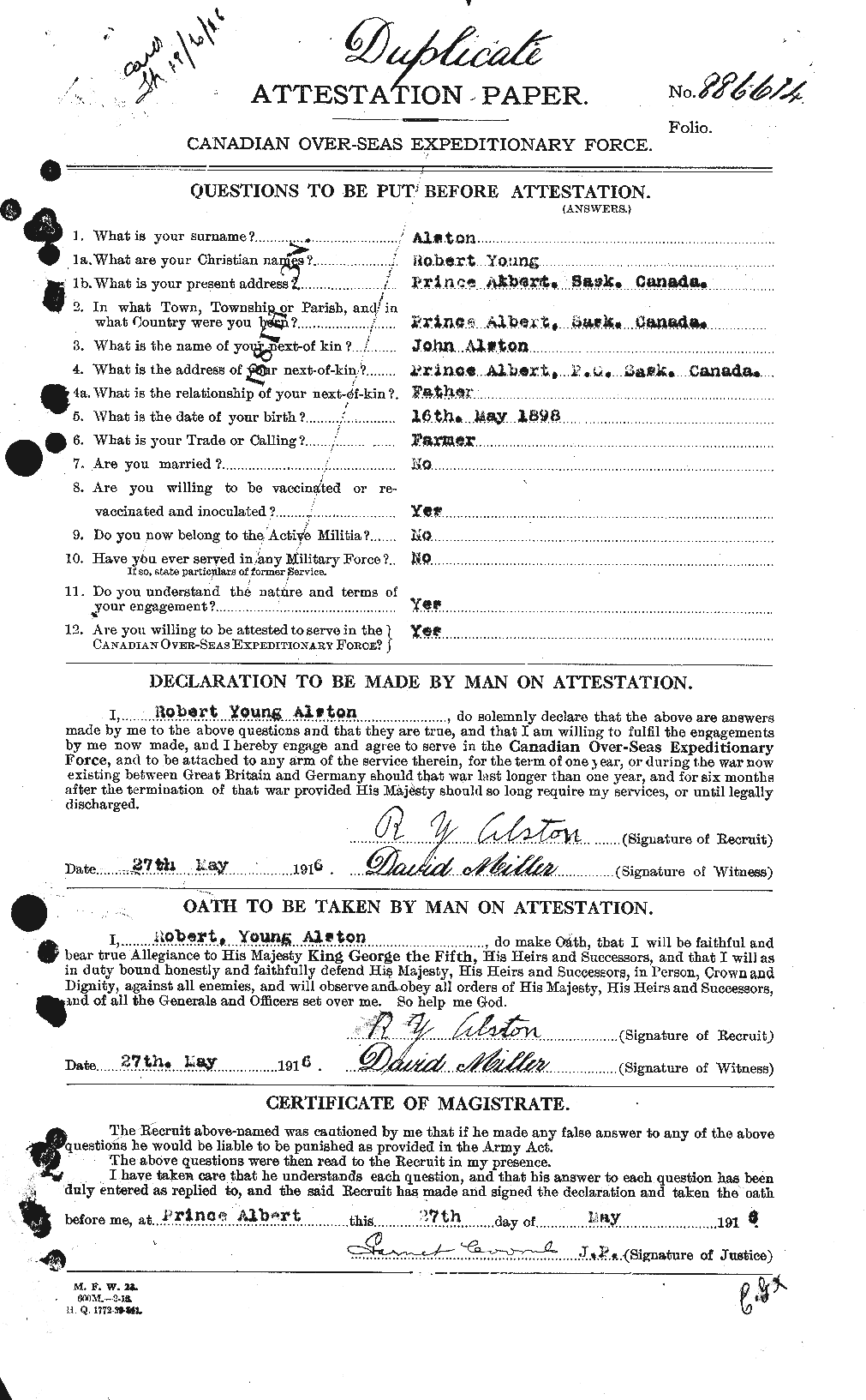 Dossiers du Personnel de la Première Guerre mondiale - CEC 208162a